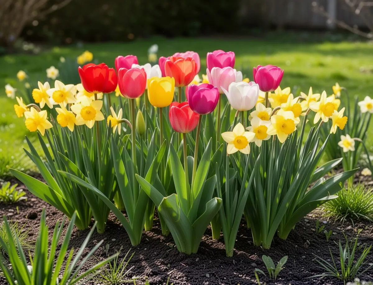 Tulipany i narcyzy na rabacie